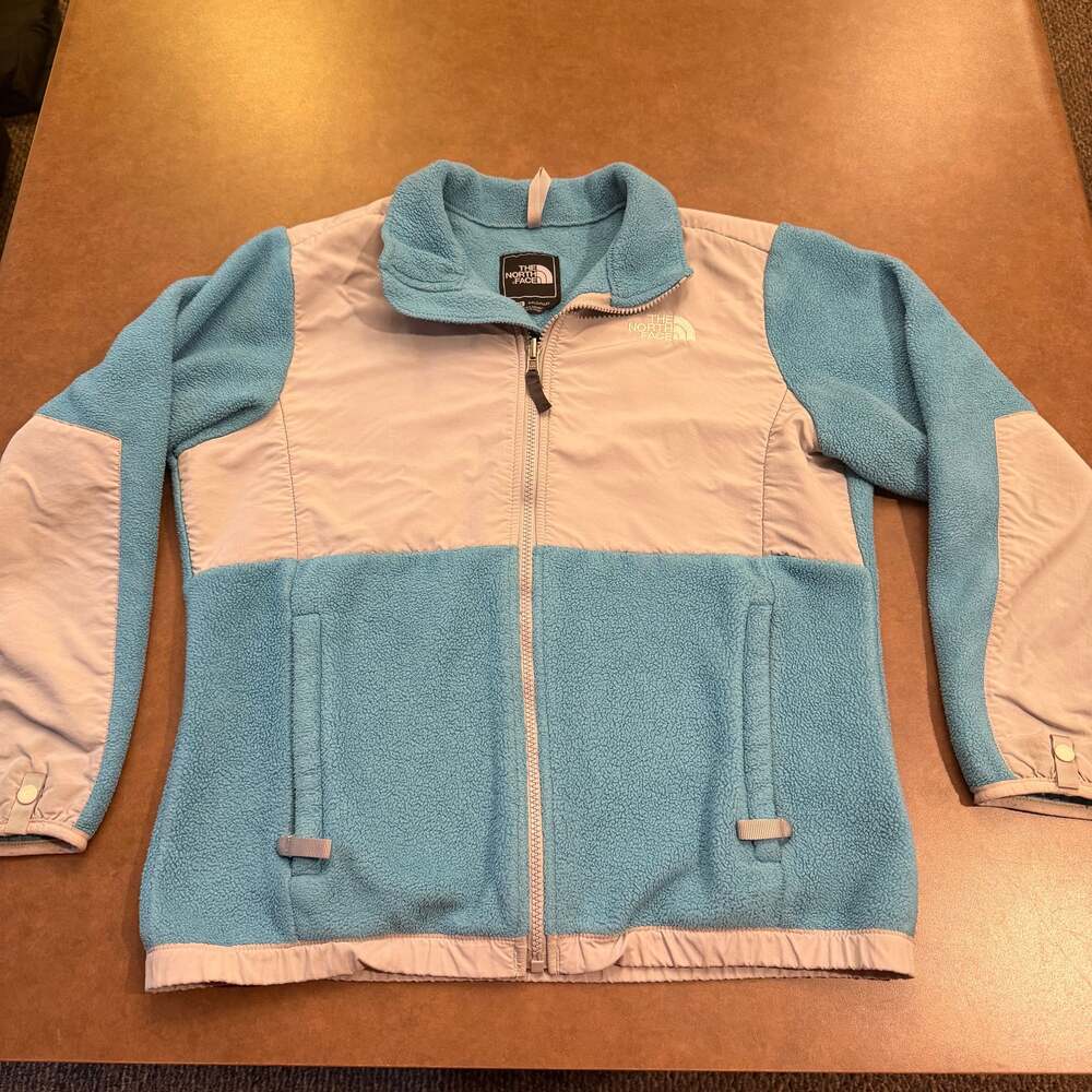 The North Face Girls' L Denali Polartec Fleece Full Zip Jacket Aqua Blue/Gray